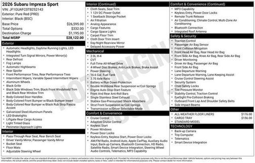 Pure Red 2026 Subaru Impreza Sport