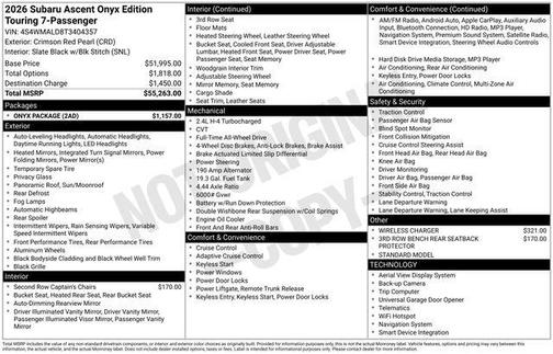 Crimson Red Pearl 2026 Subaru Ascent Onyx Edition Touring 7-Passenger