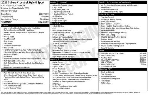 Ice Silver Metallic 2026 Subaru Crosstrek Hybrid Base