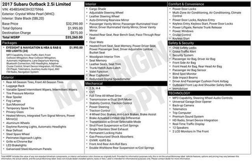 Whc 2017 Subaru Outback 2.5i Limited