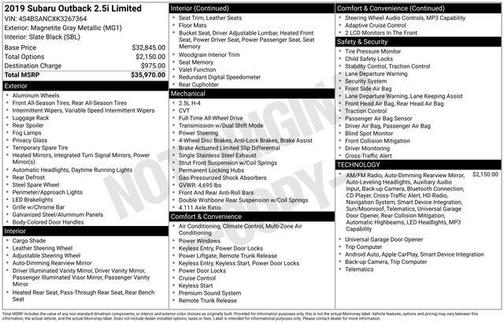 Magnetite Gray Metallic 2019 Subaru Outback 2.5i Limited