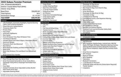 Crystal White Pearl 2022 Subaru Forester Premium