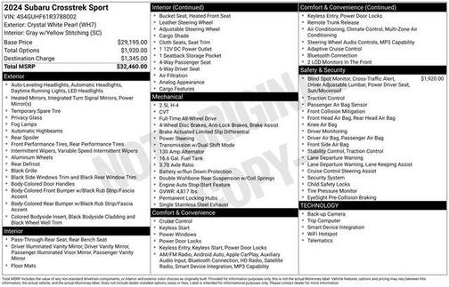 Crystal White Pearl 2024 Subaru Crosstrek Sport