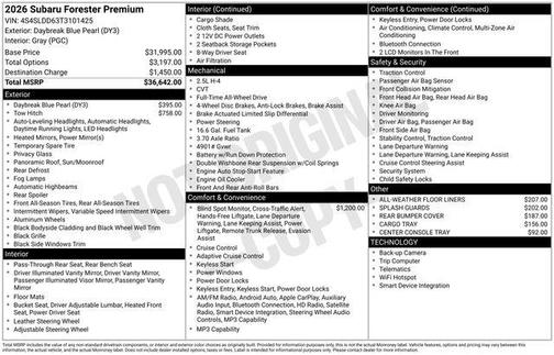 Daybreak Blue Pearl 2026 Subaru Forester Premium