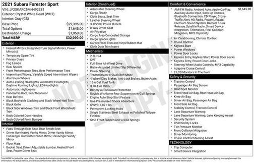 Crystal White Pearl 2021 Subaru Forester Sport