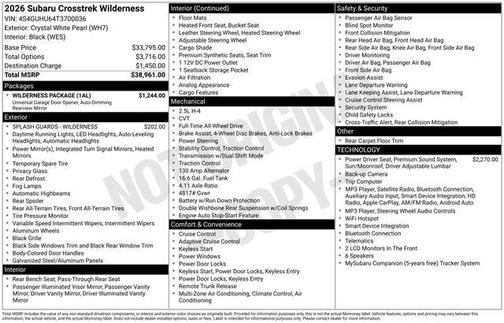 Crystal White Pearl 2026 Subaru Crosstrek Wilderness
