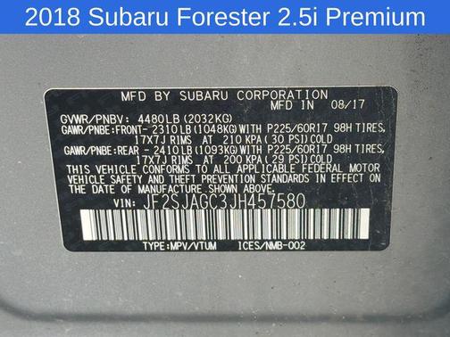 Ice Silver Metallic 2018 Subaru Forester 2.5i Premium