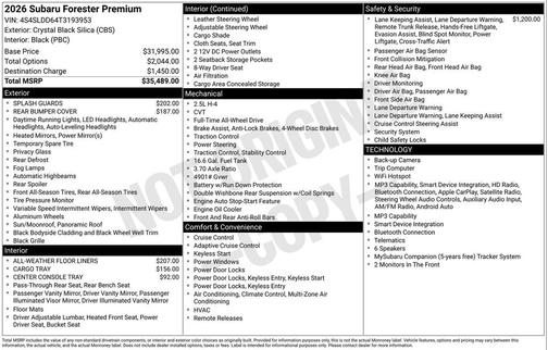 Crystal Black Silica 2026 Subaru Forester Premium
