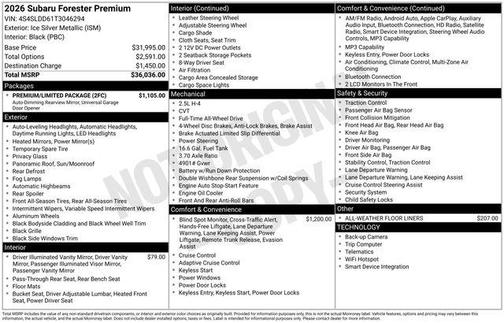 Ice Silver Metallic 2026 Subaru Forester Premium