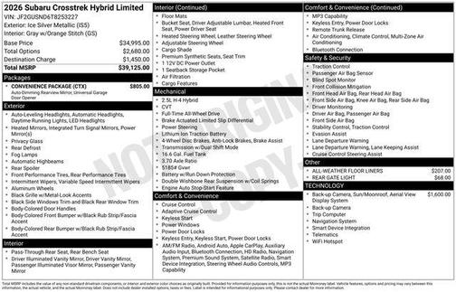 Ice Silver Metallic 2026 Subaru Crosstrek Hybrid Base