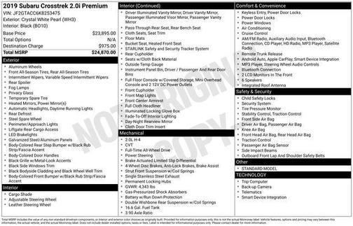 Crystal White Pearl 2019 Subaru Crosstrek 2.0i Premium