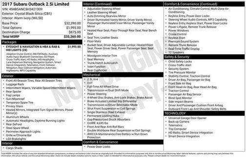 2017 Subaru Outback 2.5i Limited