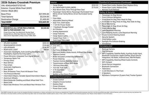 Crystal White Pearl 2026 Subaru Crosstrek Premium