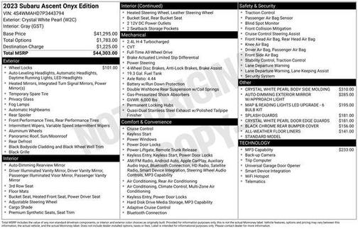 Crystal White Pearl 2023 Subaru Ascent Onyx Edition 7-Passenger