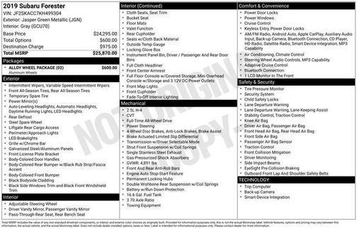 Jasper Green Metallic 2019 Subaru Forester Base