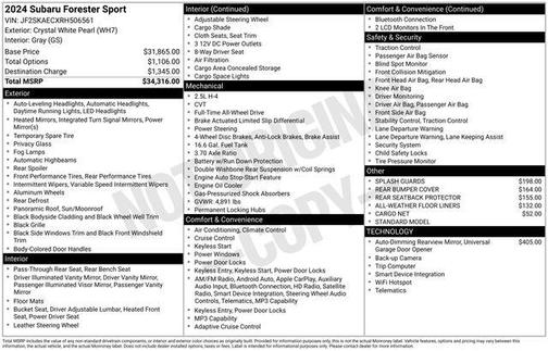 Crystal White Pearl 2024 Subaru Forester Sport