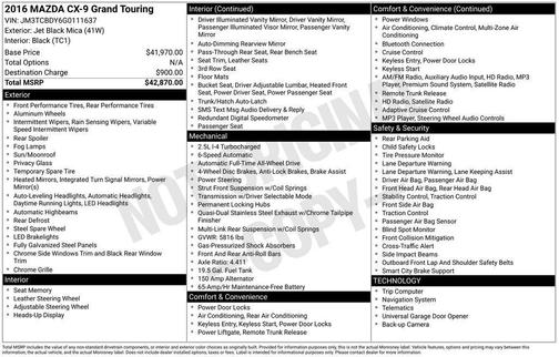 Jet Black Mica 2016 Mazda CX-9 Grand Touring