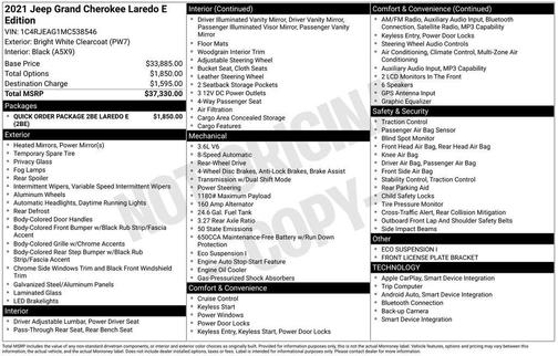 Bright White Clearcoat 2021 Jeep Grand Cherokee LAREDO