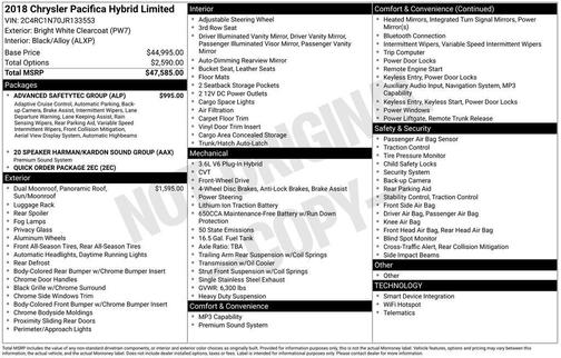 2018 Chrysler Pacifica Hybrid Limited
