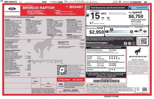 AZURE GRAY MET TRI-COAT 2023 Ford Bronco RAPTOR