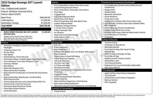 2023 Dodge Durango SXT Launch Edition RWD