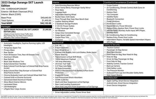 2023 Dodge Durango SXT Launch Edition RWD