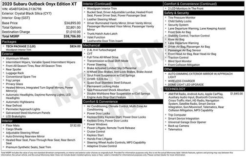 2020 Subaru Outback Onyx Edition XT