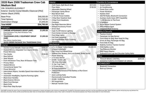 2020 RAM 2500 Tradesman Crew Cab 4X4 6'4' Box
