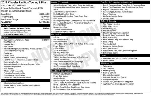 Brilliant Black Crystal Pearlcoat 2018 Chrysler Pacifica Touring-L Plus