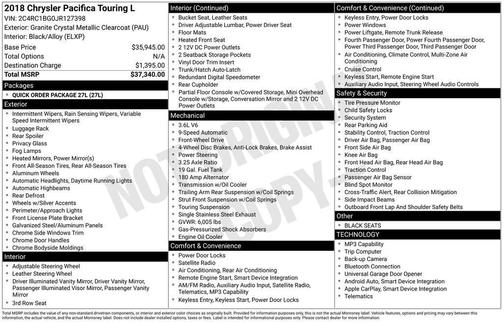 Granite Crystal Clearcoat Metallic 2018 Chrysler Pacifica Touring-L