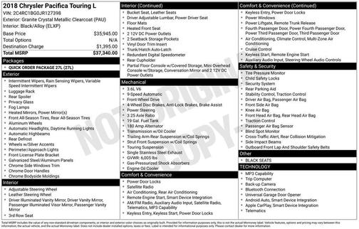Granite Crystal Clearcoat Metallic 2018 Chrysler Pacifica Touring-L