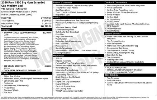 Bright White Clearcoat 2020 RAM 1500 Big Horn