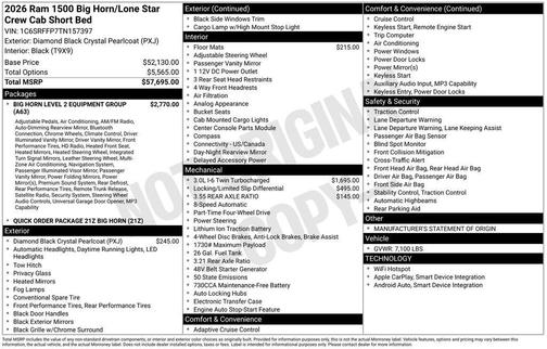 2026 RAM 1500 Big Horn/Lone Star