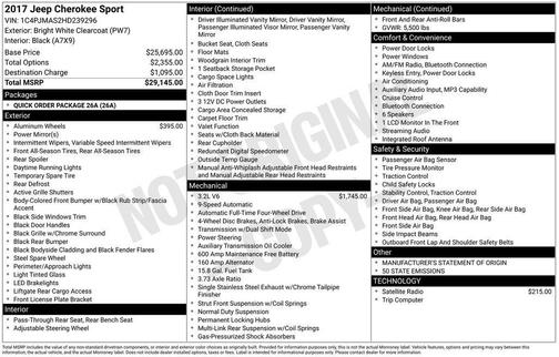 Bright White Clearcoat 2017 Jeep Cherokee Sport