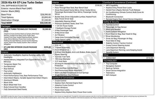 Aurora Black Pearl 2026 Kia K4 GT-Line Turbo
