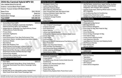 2026 Kia Carnival Hybrid EX