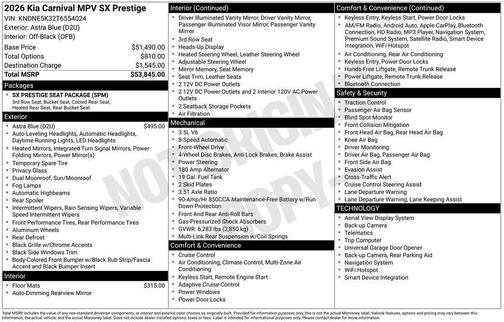 Astra Blue 2026 Kia Carnival SX Prestige