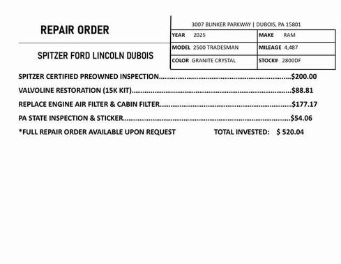 2025 RAM 2500 Tradesman Crew Cab 4x4 6'4' Box