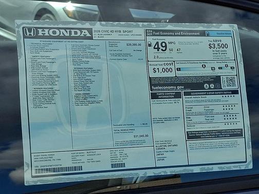 2026 Honda Civic Hybrid Sport