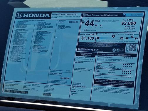 Crystal Black Pearl 2026 Honda Accord Hybrid Sport