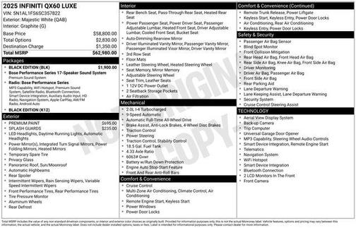 Majestic White 2025 INFINITI QX60 Luxe