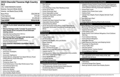 Summit White 2023 Chevrolet Traverse High Country