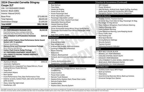 2024 Chevrolet Corvette Stingray w/2LT