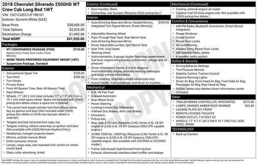 Summit White 2018 Chevrolet Silverado 2500 WT