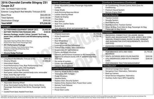 2016 Chevrolet Corvette Stingray Z51