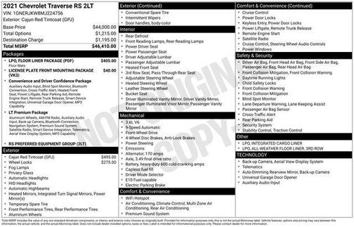 Cajun Red Tintcoat 2021 Chevrolet Traverse RS