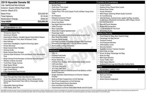 Quartz White Pearl 2019 Hyundai SONATA SE