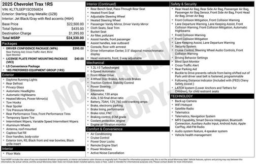 Sterling Gray Metallic 2025 Chevrolet Trax 1RS