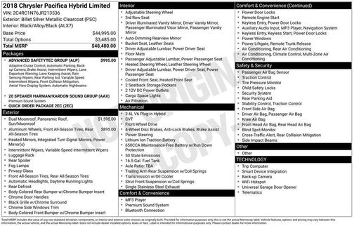 2018 Chrysler Pacifica Hybrid Limited