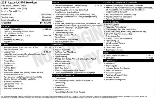 Atomic Silver 2021 Lexus LX 570 Base